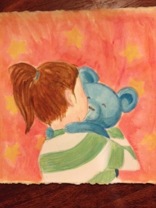 Samantha hugging BlueBeary - his favourite place to be